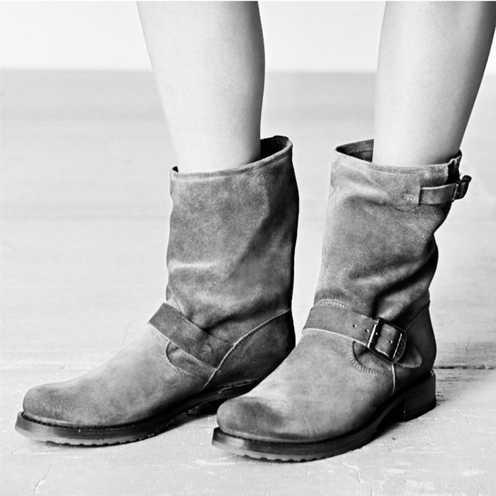 FRYE Veronica Short 3476509 smoke Leather Motorcycle Boots Women US 7.5 B